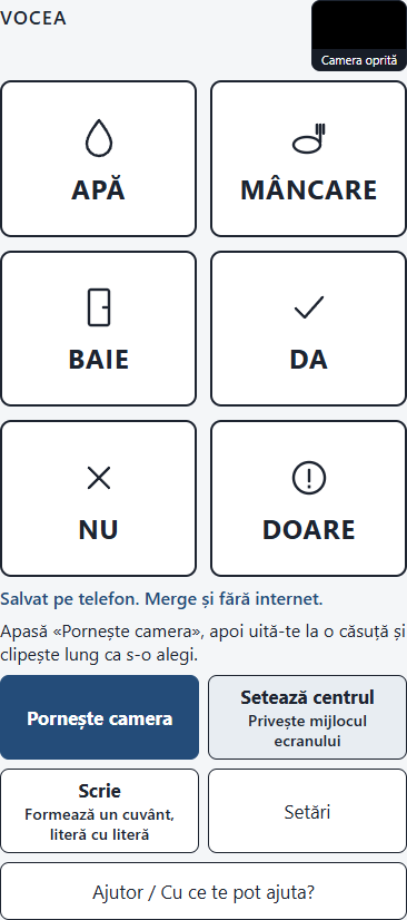 Ecranul Vocea, cu butonul Pornește camera și căsuțele